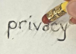 The word privacy & a pencil eraser